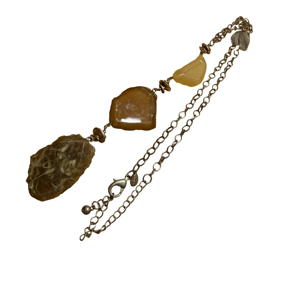 Boho Artisan Statement Lariat Chico's Necklace Stone Look Gold Tone Acrylic